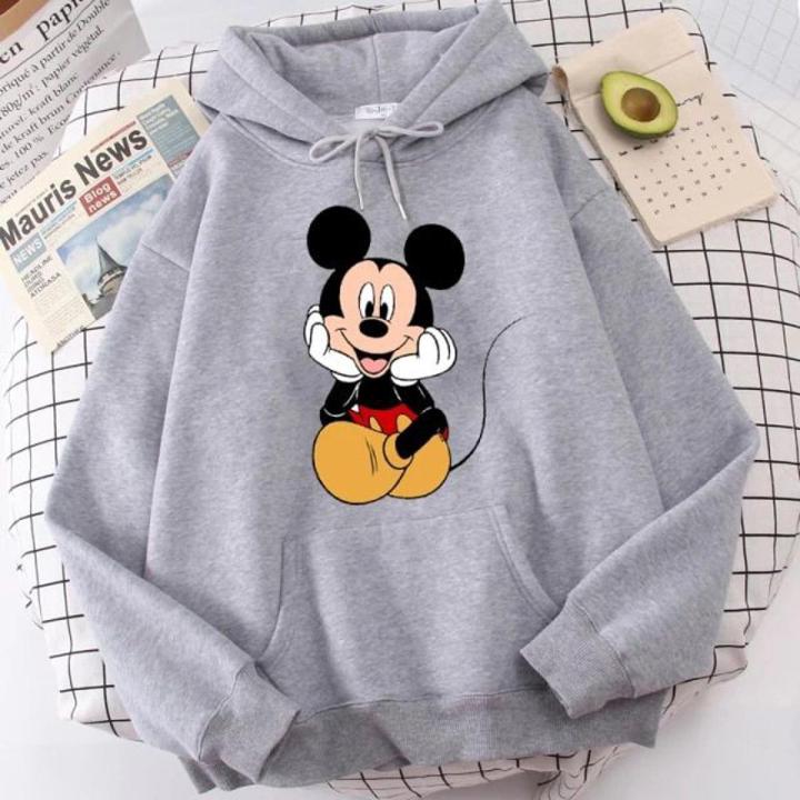 Grey Cartoon Printed Winter Hoodie for Men Daraz.pk