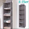 Foldable Hanging Closet Organizer| 5-Layer Capacity Garment Organizer| Foldable Wardrobe Organizer with 5 pockets. 