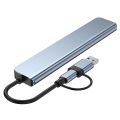 BYL-2218TU 8 in 1 USB + USB-C / Type-C to USB Multifunctional Docking Station HUB Adapter. 