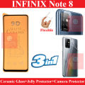 Infinix Note 8 Ceramic Matte Unbreakable Antishock Hybrid Film 9D/11D/21D Tempered Fiber Sheet Glass + Back Jelly Protector Poly Transparent Edge To Edge Sides Coverage + Camera Lens Protector Flexible Gorilla 9H Rear Camera Protector For Infinix Note 8. 