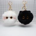 Black Plush Cat Keychain for Women Soft Faux Fur Ball Kitten Keyring Bag Pendant Car Key Chain Girl Kids Couple Gift. 