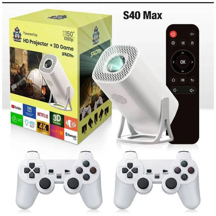 S40 Max Projector 4K HD 1080P Bluetooth Android 11 Proyector With 2 Wireless Game Controllers Built-in 30000 Games