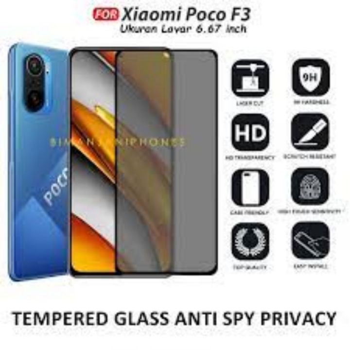 For POCO F3 Anti-Spy Tempered Glass 9H Hardness Tempered Glass Dark Film Privacy Screen Protector