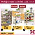 5 Layers High Quality Multipurpose & Multiuse Stainless Steel Rack Usage as Shoes Rack, Kitchen Rack, Bathroom Rack and more. 