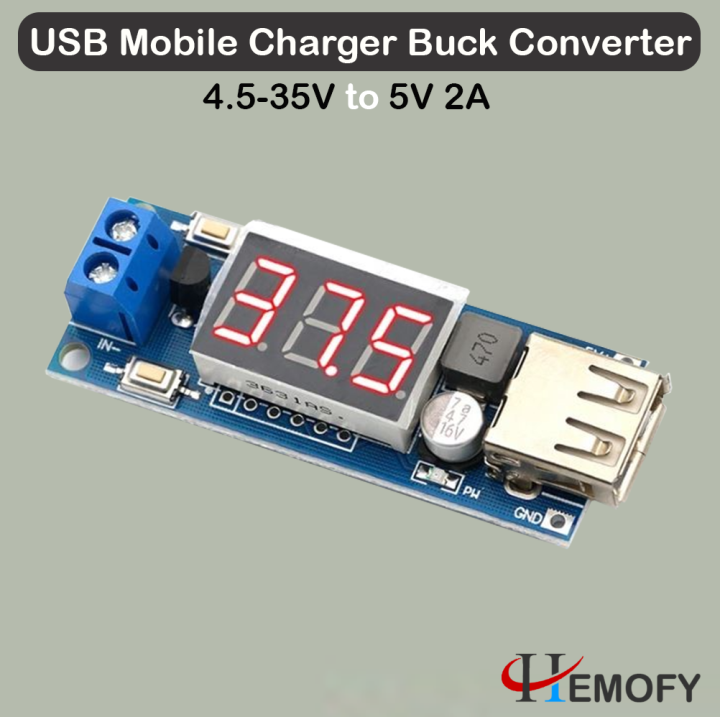 HW518 DC Step Down USB Charger Module 4.5–35V to 5V 2A with Voltmeter Display | Hemofy |