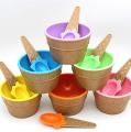 2Pc Set Ice Cream Solid Bowl with Spoon, Plastic BPA-Free Ice Cream Cone Shape Cup.. 