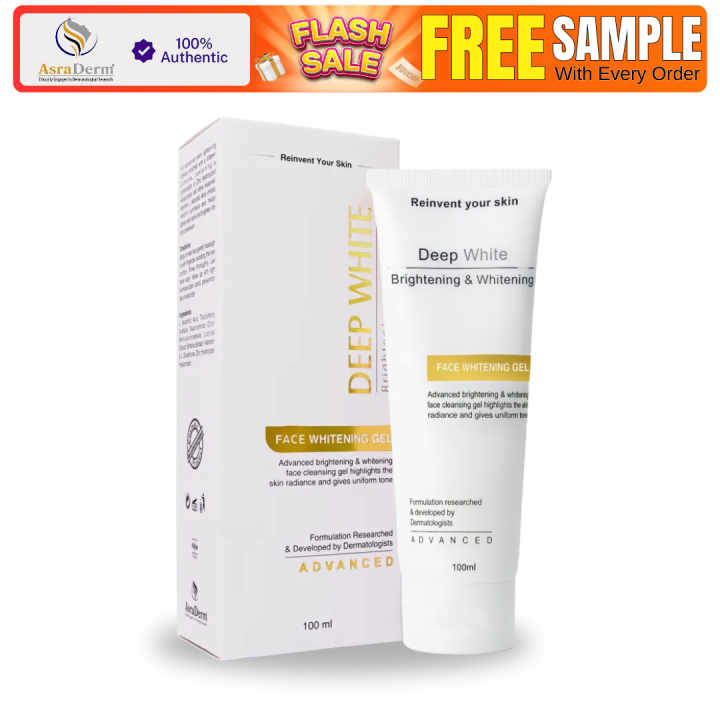 Asra Derm - Deep White Brightening Face Wash with Niacinamide - For Glowing & Fair Skin - Fades Dark Spots, Acne Scars & Controls Oil - For Dry & Combination Skin - For Men & Women - Dermatologist Recommended - 100ml