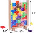 Wooden Blocks Puzzle Brain Teasers Toy, Intelligent Colorful 3D Plastic Blocks Game with Vertical Wood Frame Game Board, Tangram Educational Montessori Toys Gift for Kids Age 4-8 Years Old. 