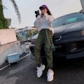 Women Men Cargo Pants Chain Pockets Ankle Trousers High Waist Chain Hip-hop Punk Black Harem Pants Streetwear. 