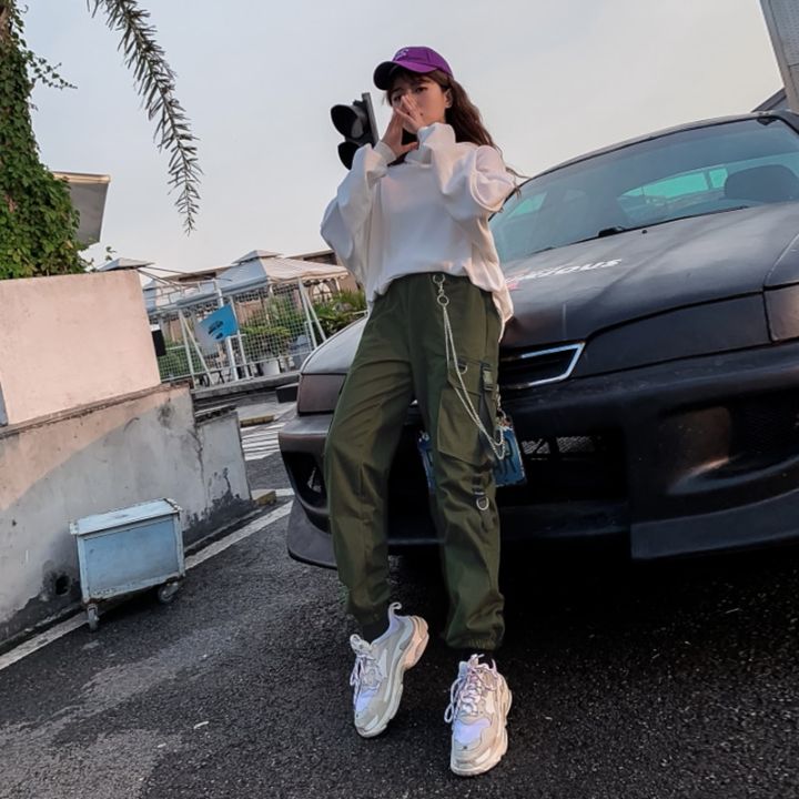 Women%20Men%20Cargo%20Pockets%20Ankle%20Trousers%20High%20Waist%20Chain%20Hip-hop%20Punk%20Black%20Harem%20Pants%20Streetwear%20-%20Image%205