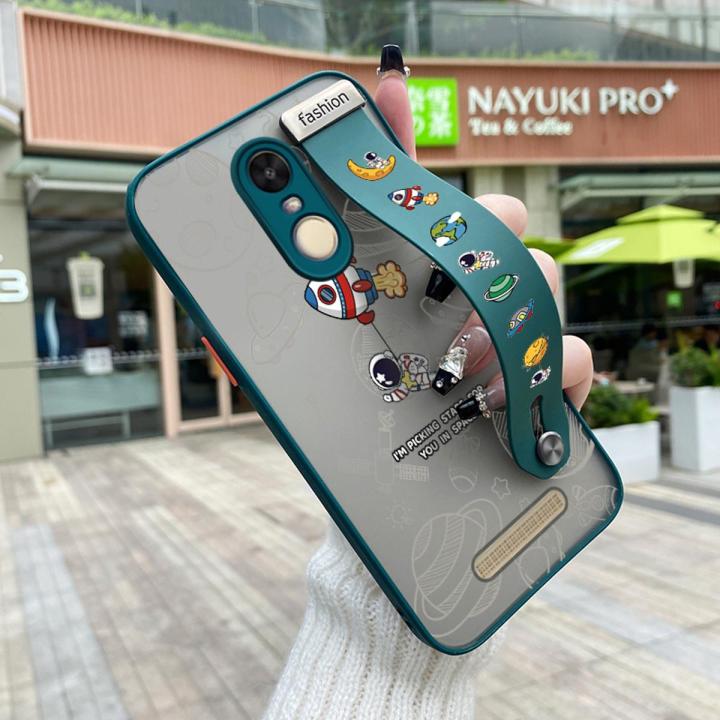 JIUMOO for Redmi Note 2 Case With Wristband Thin Frosted Transparent Hard Full Cover Camera Silicone Softcase Fashion Popular Space Astronaut Pattern Casing Shockproof Protection Cases