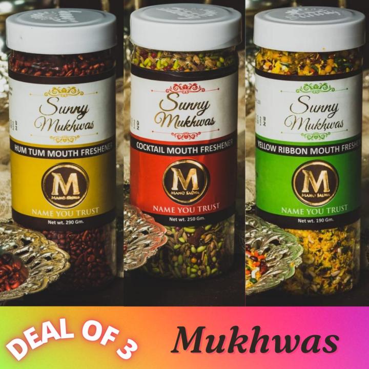 Mukhwas - Pack of 3 - Export Premium Quality Yellow Ribbon, Cocktail, Hum Tum Mouth Freshener
