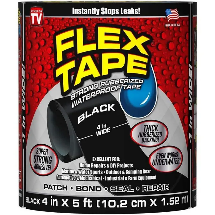 Flex Tape Rubberized Waterproof Tape 4 x5' Flex Tape Rubberized Patch Bond Super Strong Rubberized Waterproof Seal Repair & Caulking
