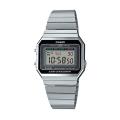 Casio General Vintage Youth Silver Tone Resin Digital Rectangle Silver Stainless Steel Bracelet Watch-A700W-1ADF. 