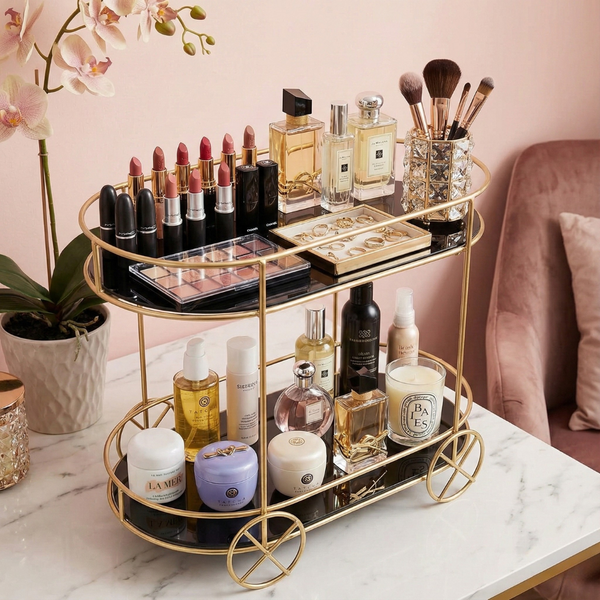 Household products Makeup Storage Rack, Cosmetic Storage Shelf, Makeup Organizer, Dressing Table, Makeup and Perfume Organizer, 3 Floors, 1 round floor