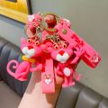 Pink Panther Keychain Cartoon Cute Doll Keyring Fashion Couple Bag Ornament Key Chain Car Pendant Accessories Kids Birthday Gift. 
