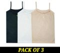 Pack of 3 Summer Soft Cotton Full Camisole For Little Girls Kids Long Shameez  Long Tank Tops Undershirt For Little Kids Girls (4 to 6 Years Old) - Skin/Black/White. 