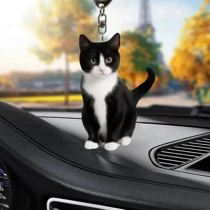 1pcBlack And White Cat Keychain, 2D Acrylic Cat Pendant,Double-Sided ...