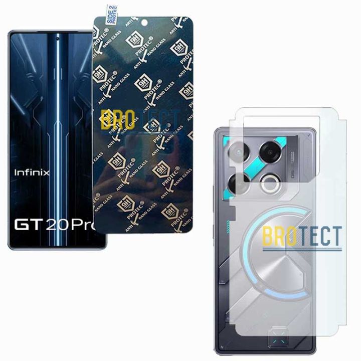 Pack of 2 infinix GT 20 Pro Ceramic Matte Film Not Glass + Back Matte Protector 9H Nano Glass Film Screen Protector Best For Gaming PUBG Players PLastic Soft Skin Vinyl Lamination wrap paper For infinix GT20 Pro 5G - semi Transparent