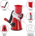 Rotary Vegetable Slicer Drum Grater with 3 Interchangeable Blades - Grater for Fruits, Vegetables, Salad, Nuts. 