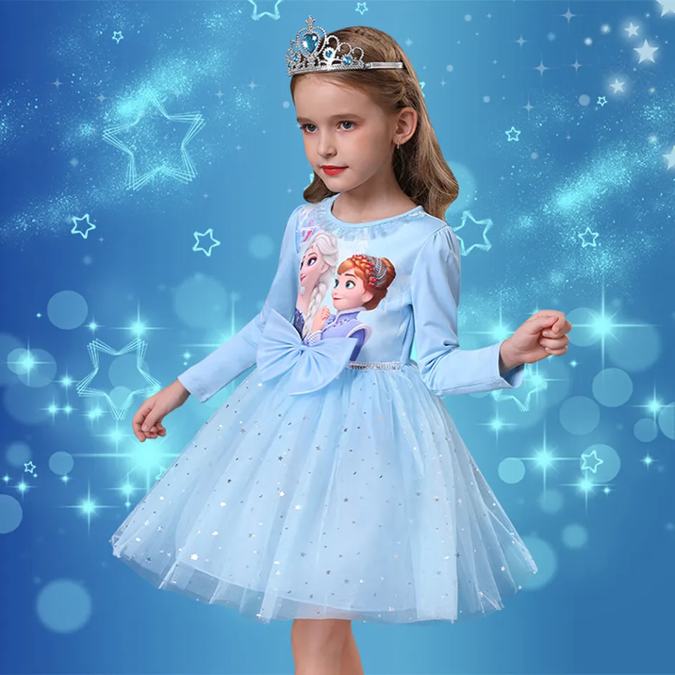 Frozen Princess Dress For Girls Mesh Long Sleeves Elsa Princess Dress For 2 7 Years Old Girls Daraz.pk