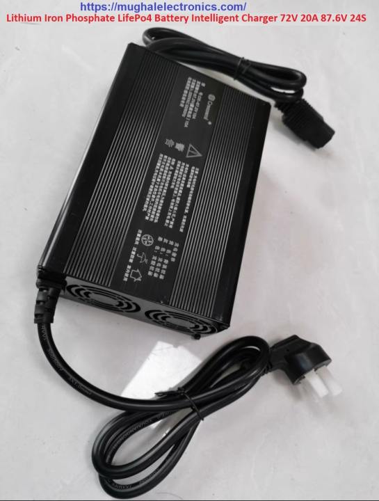 72V 20A Electric Bike Charger 87.6V 20A 24S Lithium Iron Phosphate Lifepo4 Battery Fast Charger Self Stop Li-Ion Battery Intelligent Charger Output with Fan EU &Triangle Plug