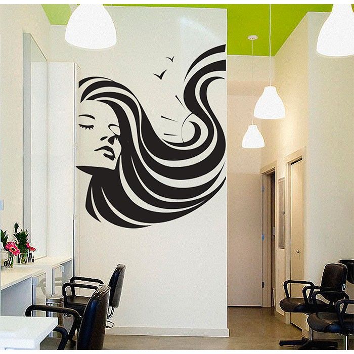 Size: 3 x 2 Feet  - Salon Spa Girl Hair Beauty Style Pattern Designed Self Adhesive Wall Sticker for Parlors ,Office, Spa,  Salon, Home and Decor Lovers - Black Color