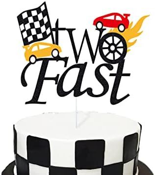 Two Fast Cake Topper , 2nd Boys and Girls Race Car Birthday Party Decorations