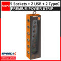 SpeedX 504PU Power Strip Multi Power Plug Extension Board with 2 USB Ports + 2 Type C Ports + 5 Sockets Universal Travel Charging Adapter. 