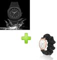 Pack of 02 - Black arabic aura watch for men black dial with Arabic numerals fiber Steel chain unisex Butterfly Clasp Aura Smart Watch with Amazing Girl Watch. 