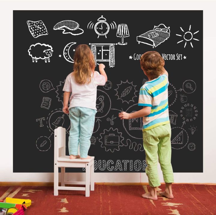 Blackboard Vinyl Sticker Chalkboard For Kids, Blackboard Sticker For Wall, Black Matte Adhesive Chalkboard Contact Paper, Vinyl Wall Decal Poster Alternative With 5pcs Bonus Chalks, Peel & Stick DIY