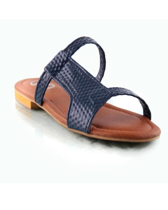 Dark Blue Faux Leather Slippers For Women
