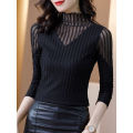Fleece/non-fleece, semi-high-neck undershirt, women's inner net, bright silk, foreign top, temperament, versatile shirt. 