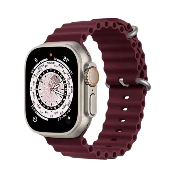 Ocean Silicone Band Strap for Apple Watch Ultra/Series 8, 7, 6, 5, 4, SE, 42mm, 44mm, 45mm, 49mm, Adjustable, Lightweight, Water-Sports Compatible