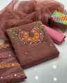 New Wedding Collection Handi Gala Organza 3 PC Fully Handmade Dress With Embroidery Gala and Handmade Bazu With Botiya Wala Dupatta With Kattan Silk ( Libasse-e-Haya ). 