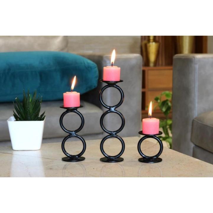 METAL ROOTS Cast Iron Candle Holder Set  (Black, Set of 3)