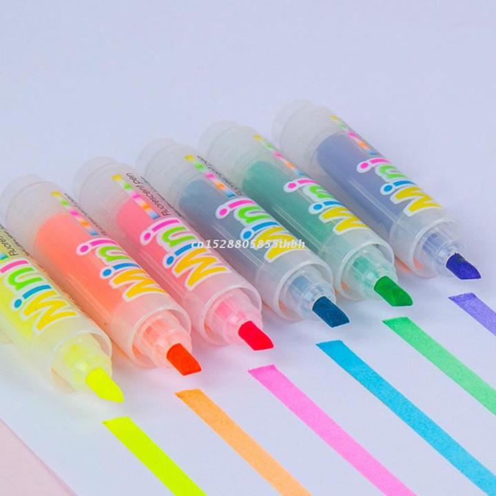 6PCS Fluorescence Pens Small Highlighters Set Multifunctional Permanent Markers For Student Teacher Marking Note Taking