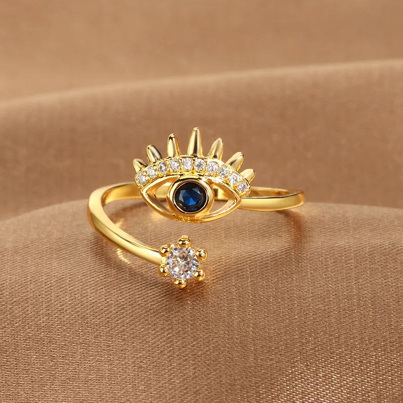 Simple Dainty Stackable Gold Plated Ring Blue Lucky Eye Protection