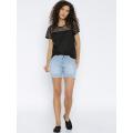 Women Blue Solid Cropped Denim Shorts 24. 