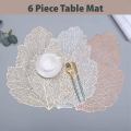 Set of 6 Fancy Table Mats PVC Insulated Table Mat Round Floral Leaf Dining Table Mats Washable and Wipeable for Dining Table Decoration. 