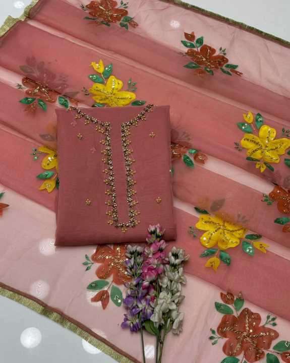 New%20Arrival%20Hand%20Paint%20Emblished%20Organza%20With%20Beats%20Adda%20Work%20Dupatta%20Along%20Qataan%20Silk%20Shirt%20&%20Trouser%203%20Piece%20Dress%20-%20Image%208