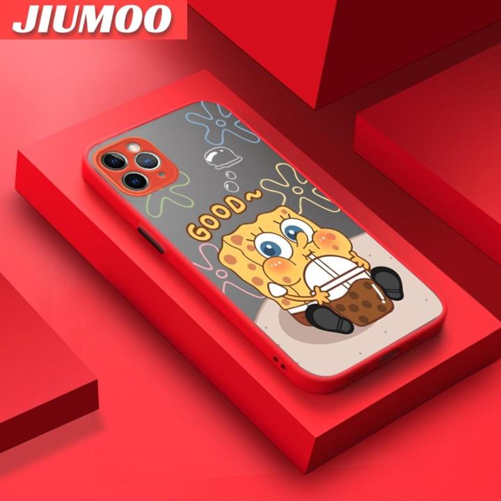 JIUMOO For Iphone 11 Pro Case Cartoon Cute SpongeBob Thin Frosted Transparent Cover Lens Camera Protect Edge Full Cover Casing Hard Cases