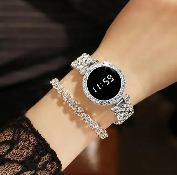 Diamond%20Digital%20Touch%20Screen%20LED%20Watch%20For%20Girls%20With%20Bracelet%20-%20Wrist%20Watches%20in%20Round%20and%20Square%20Dial%20For%20Women's%20With%20Diamond%20Stainless%20Steel%20Chain%20-%20Ladies%20Silver%20Jewellery%20Watches%20-%20Image%205