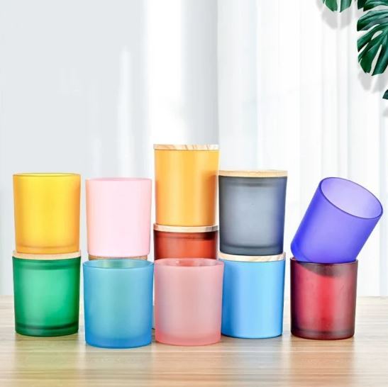Techmanistan Pack of 3 - Random Colors 200ml Empty Glass Candle Jars With Wooden Lid, Glass Tins