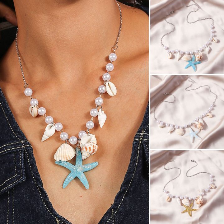 High-quality Necklace Exquisite Conch Starfish Necklace Elegant Beach Jewelry with Faux Pearls Perfect for Trendy Southeast Asian Buyers Exquisite Necklace