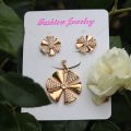 Silver and Golden Necklace with Earrings- Artificial Flowers Jewelry Set. 