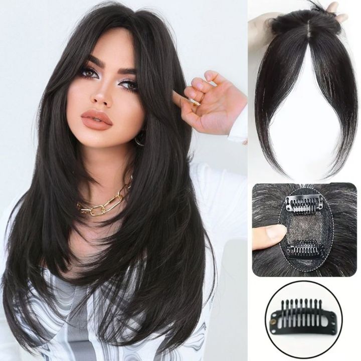 CollapseTen Synthetic Partial Bangs Curtain Bangs Hair Piece Increase Hair Volume Natural Looking Topper Hair Extension For Daily Use