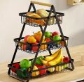 Kitchen Organizer/ Fruit Basket/ Vegetable Stand/ Kitchen Counter Rack In Black Color. 