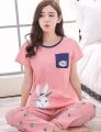 Sleep Wear Night Dress With Shirt And Trouser Available In Pink Colour For Women And Girls - Night Dress For Girls Hot - Night Dress For Girls Summer Stuff - Sleeping Dress For Girls - Sleeping Suit. 