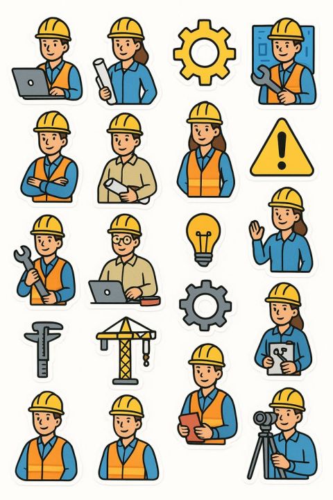 Civil Engineering Character Stickers Construction Site Workers ...